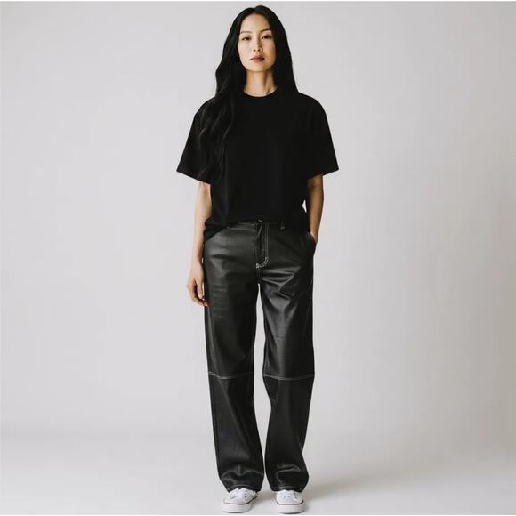 Free People Pants - Free People Faux Leather Size 12 Wide Leg Black Pants